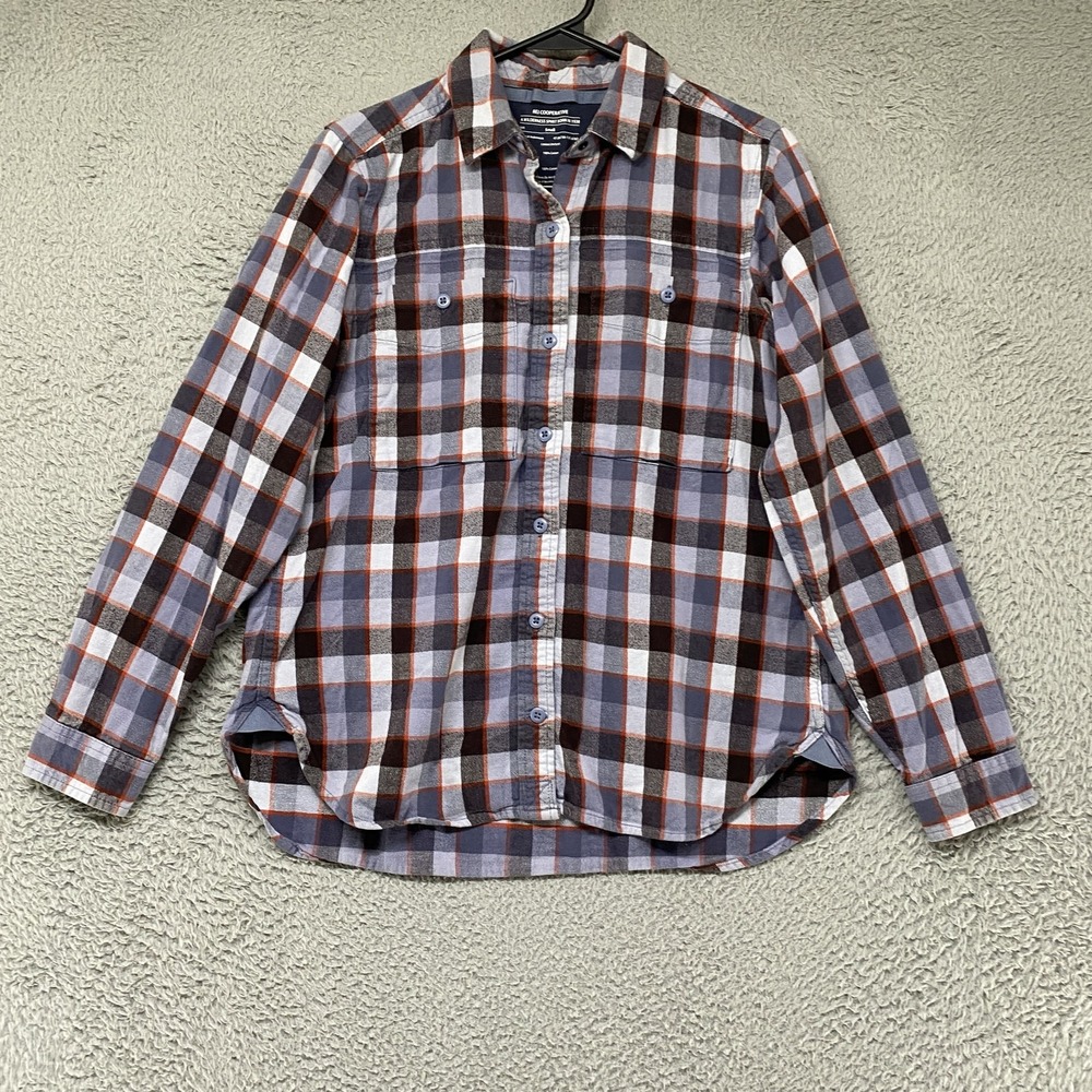 REI Flannel Shirt Womens Small Blue Plaid Cotton Long Sleeve Button Up Outdoors
